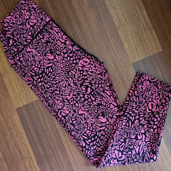CARBON38 SET Electric Pink Swirly Leopard Print Leggings & Sports Bra~ Med, NWOT - Picture 12 of 14